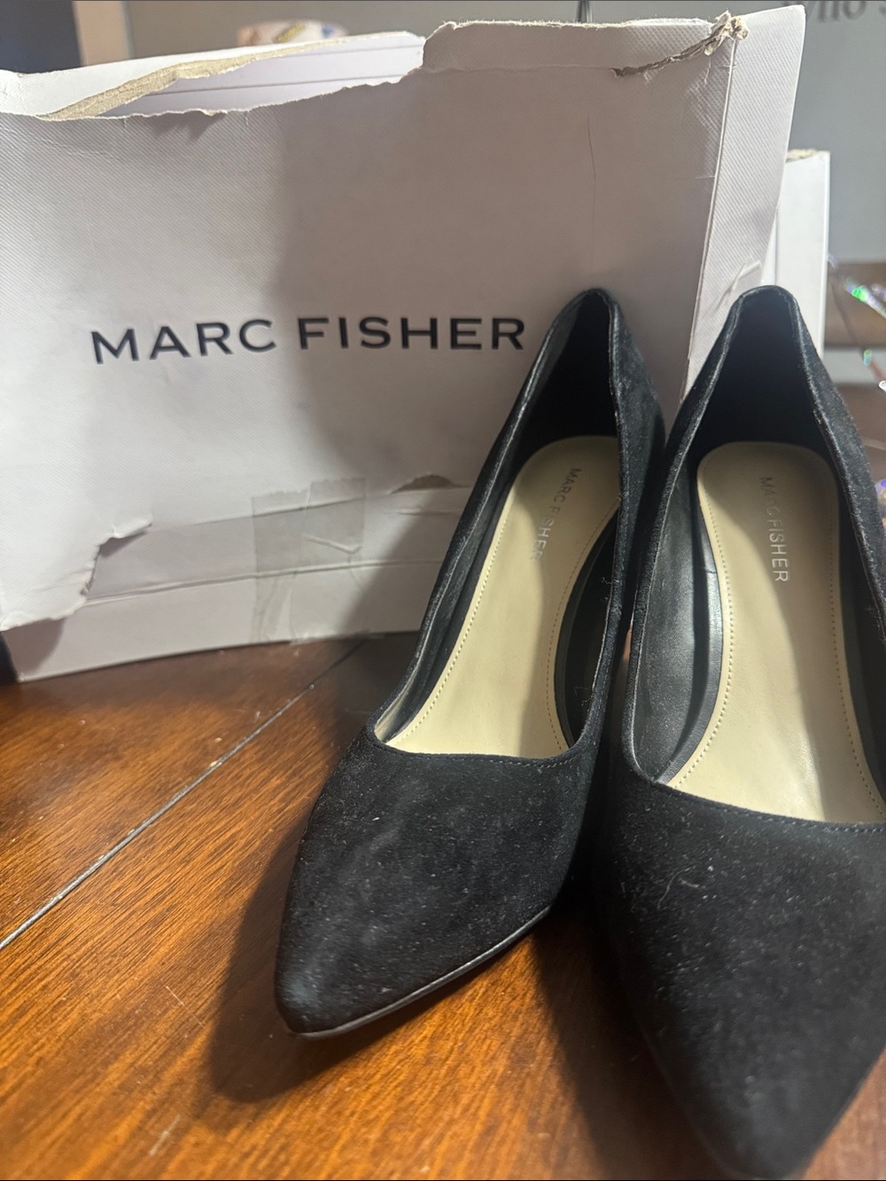 Marc Fisher Black Suede Pointed Pumps